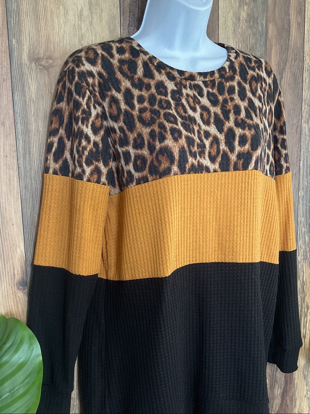 Haptics Leopard Colorblock Waffle Knit Tunic S C234